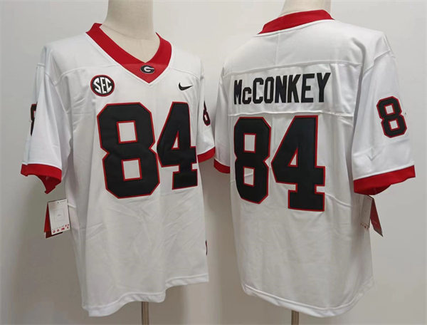 White Men Georgia Bulldogs Ladd McConkey Block Number College Football Game Jersey