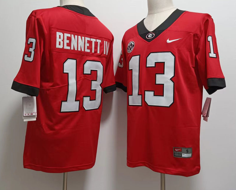 Men's Red Georgia Bulldogs Stetson Bennett College Block Number Football Alumni Player Jersey