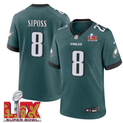 Arryn Siposs No 8 Men Super Bowl LIX Philadelphia Eagles Home Game 2025 Jersey- Replica