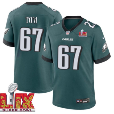 Cameron Tom No 67 Men Super Bowl LIX Philadelphia Eagles Home Game 2025 Jersey- Replica