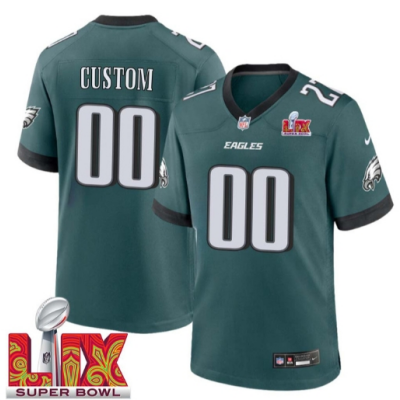 Custom 00 Men Super Bowl LIX Philadelphia Eagles Home Game 2025 Jersey- Replica