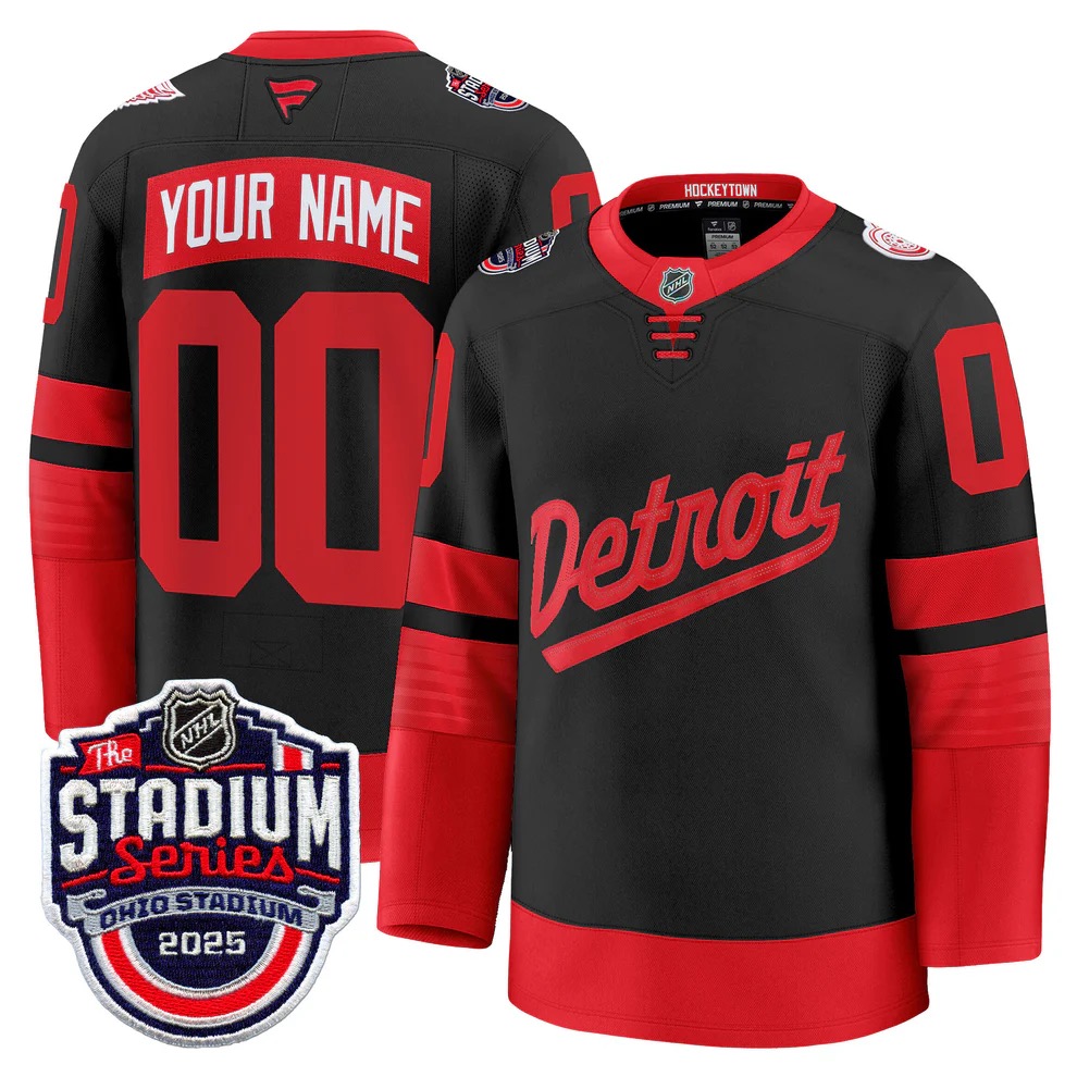 Custom Men's Detroit Red Wings black 2024-25 With C Patch Stitched Jersey