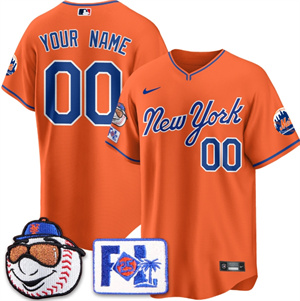 Custom Men's New York Mets Blue Road 2025 Spring Training Jersey - All Stitched Orange