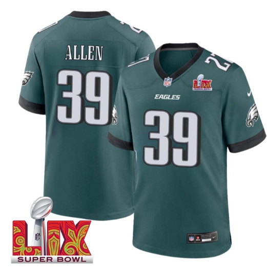 Devon Allen No 39 Men Super Bowl LIX Philadelphia Eagles Home Game 2025 Jersey- Replica