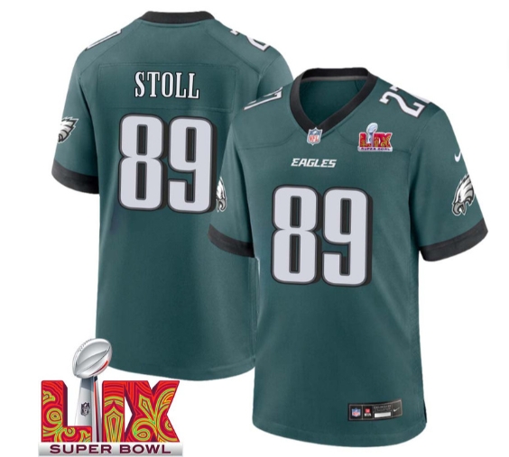 Jack Stoll No 89 Men Super Bowl LIX Philadelphia Eagles Home Game 2025 Jersey- Replica