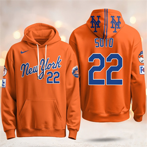 Men's Black New York Mets 22 SOTO Orange Pullover Hoodie