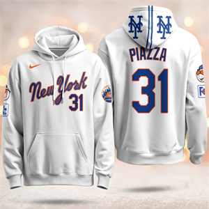 Men's Black New York Mets 31 PIAZZA White Pullover Hoodie