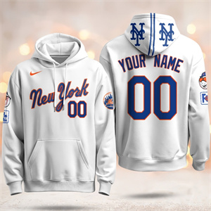 Men's Black New York Mets White Pullover Hoodie