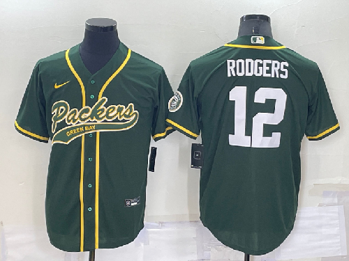 Men's Green Bay Packers #12 Aaron Rodgers Green Cool Base Stitched Baseball Jersey