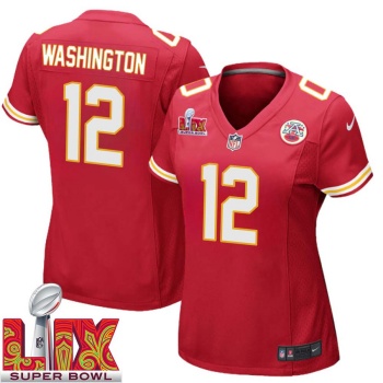 Montrell Washington No 12 Woman Super Bowl LIX Kansas City Chiefs Home Game 2025 Jersey- Replica